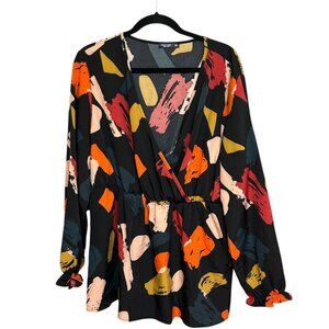 SHEIN Curve Artsy Abstract Print Peplum Blouse Size 3XL